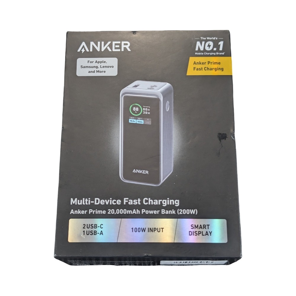 P5O Anker - Prime Power Bank w/ Smart Display (20000mAh, 200W, 3-Port) Blk Read⬇